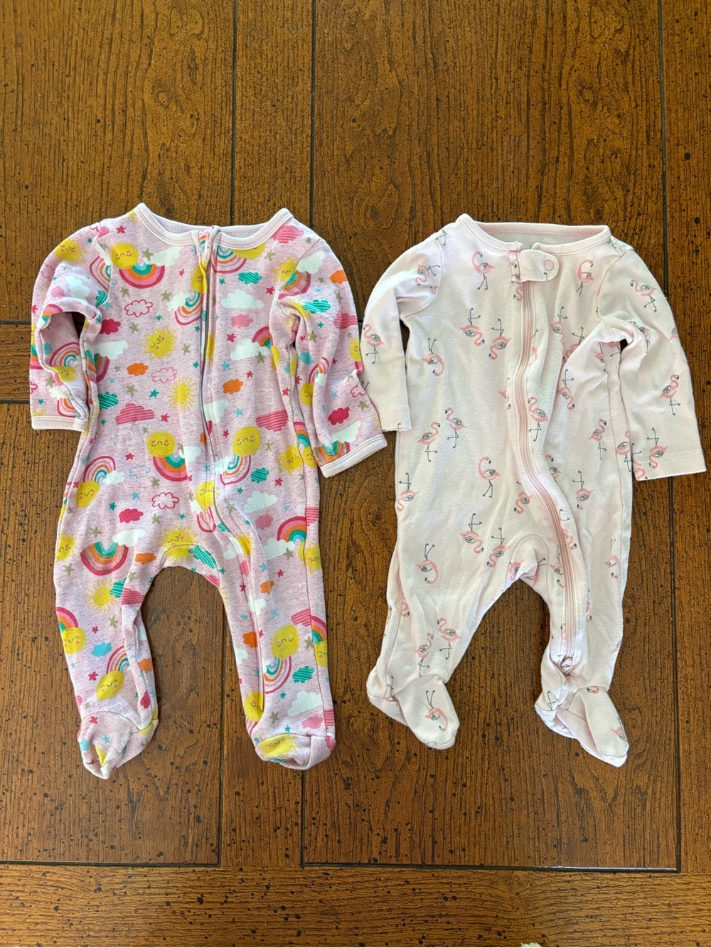 Pink Rainbow & Flamingo Baby Girl Footed Pajama - 2 Pack, 3 month & 3-6 month